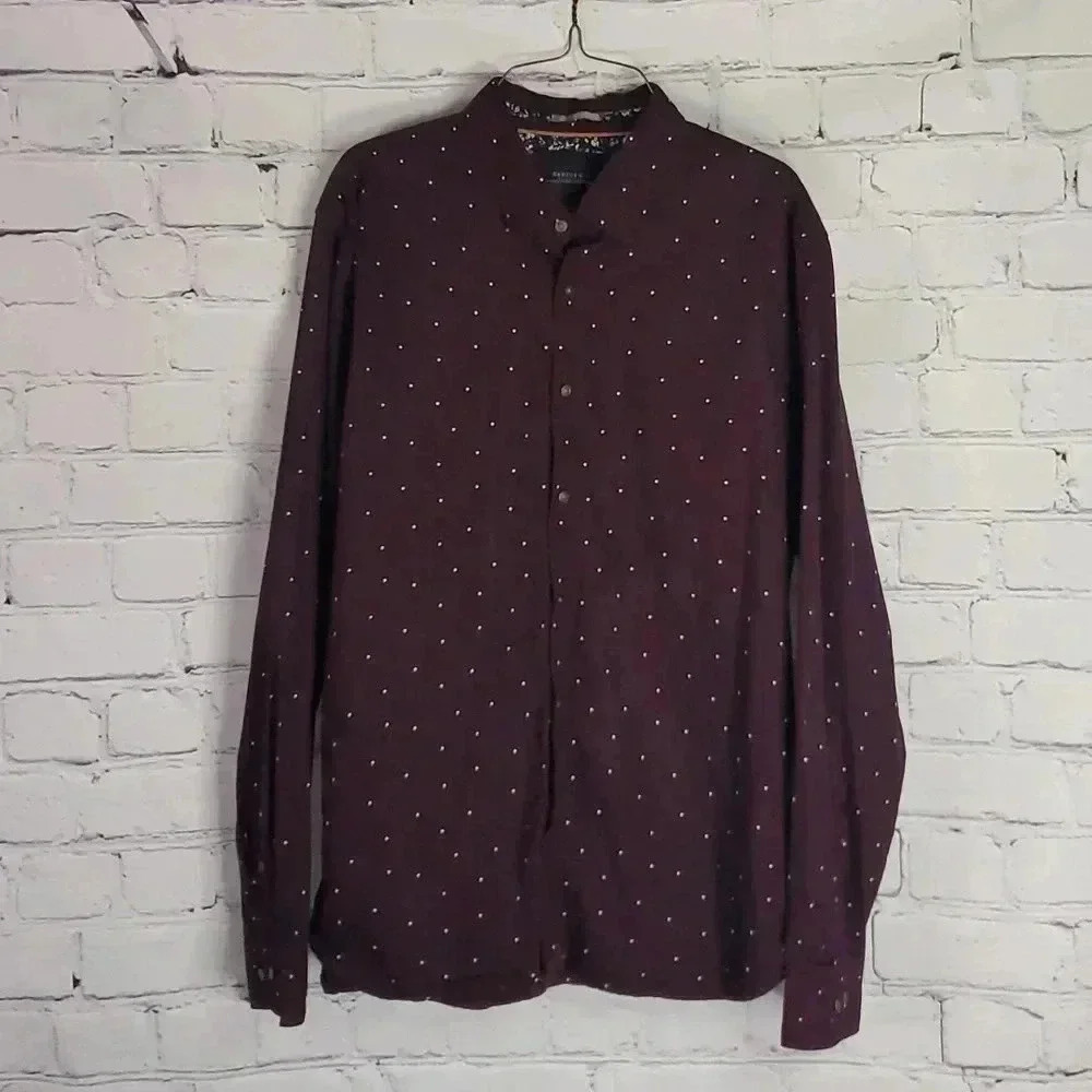 Cactus Man Shirt Men Slim Size XLarge Long Sleeve Button Up Flip Cuff Polka Dot
